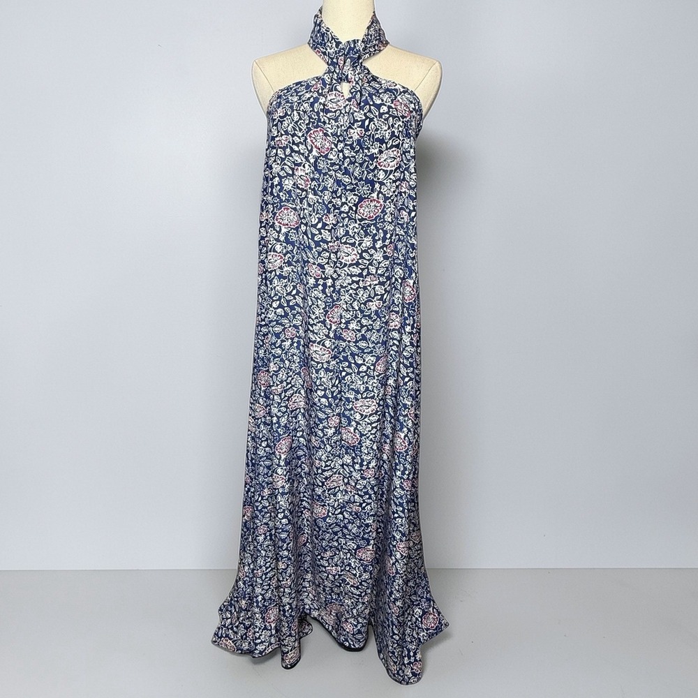 Natalie Martin Astrid Silk Floral Maxi Dress Pelicano Blue Size‎ XS - Picture 2 of 6